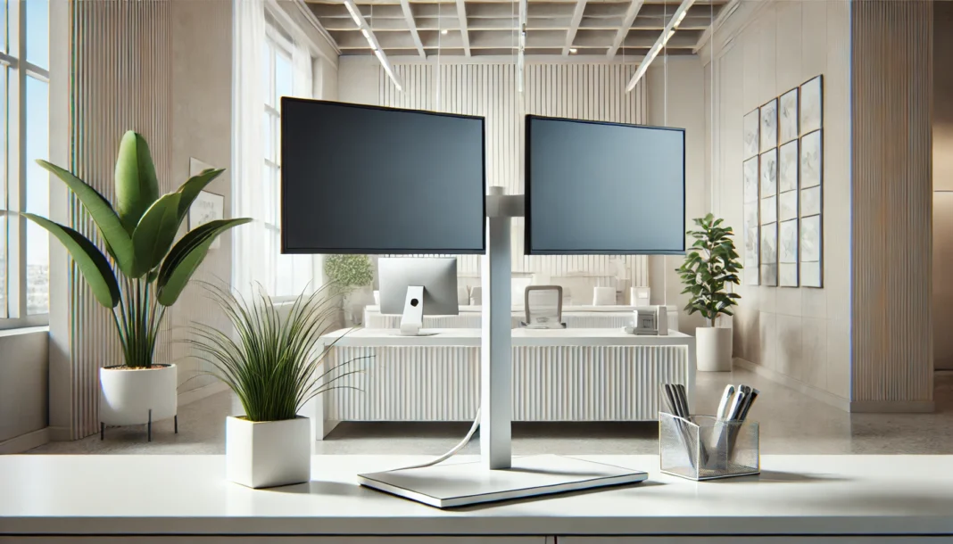 dual monitor stand white for reception desk